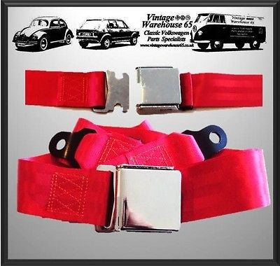 Vw Golf Mk1 Mk2 Mk3 Mk4 Gti Red Webbed Chrome Buckle Adjustable Lapbelt on Sale