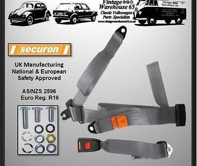 Rover Mini Classic Cooper Rear Static 3 Point Seat Belt Kit Grey For Sale