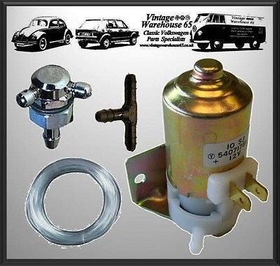 Vw Transporter T2 T3 Camper Twin Chrome Washer Jet & Lucas 12v Washer Pump Kit For Sale