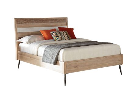 Marlow California King Platform Bed Rough Sawn Multi: This Wooden Platform Bed Exudes Classic Appeal. Flared Metal Legs in A Matte Black Finish Enhance It s Appearance With A Cool, Industrial Edge.  - 215761KW For Sale