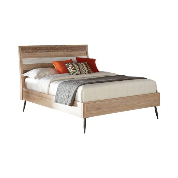 Marlow Queen Platform Bed Rough Sawn Multi Collection: This Wooden Platform Bed Exudes Classic Appeal, Flared Metal Legs In A Matte Black Finish Enhance Its Appearance With A Cool, Industrial Edge. SKU: 215761Q Discount