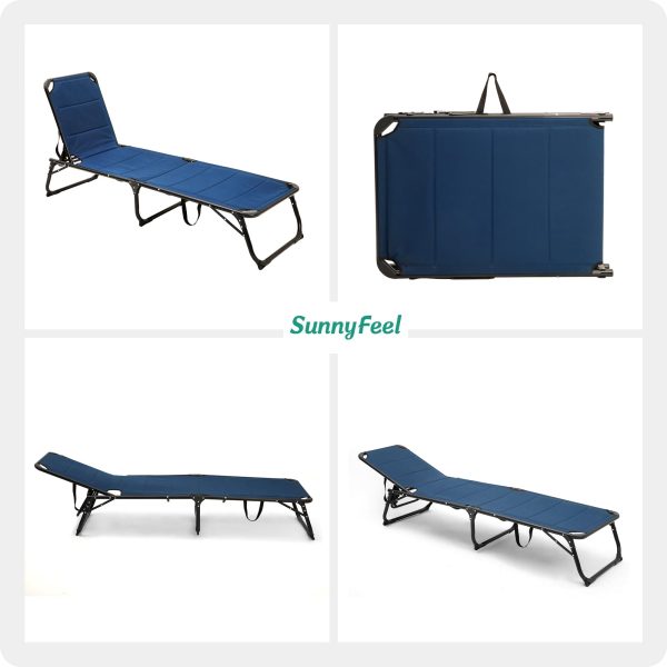 SUNNYFEEL Folding Lounge Chair Patio Chaise, Outdoor Portable Sun Lounger, Folding Camping Cot, with Adjustable Backrest and Removable Pillow for Outside Beach, Sunbathing, Pool, Lawn, Deck Online