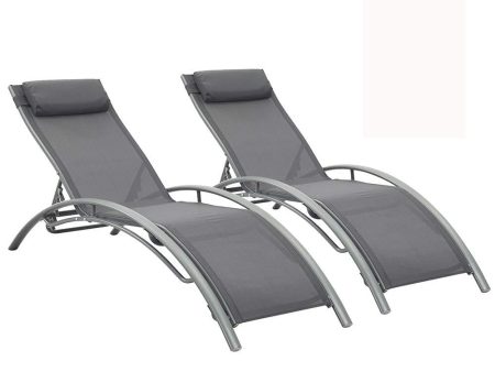 Outdoor Patio Lounge Chairs Aluminum Pool Chaise Lounges Adjustable for All Weather for Beach Backyard（2-Pack Gray For Discount