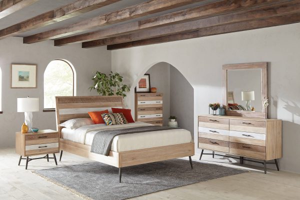 Marlow Eastern King Platform Bed Rough Sawn Multi: This Wooden Platform Bed Exudes Classic Appeal, Flared Metal Legs In A Matte Black Finish Enhance It s Appearance With A Cool Industrial Edge. - 215761KE For Sale