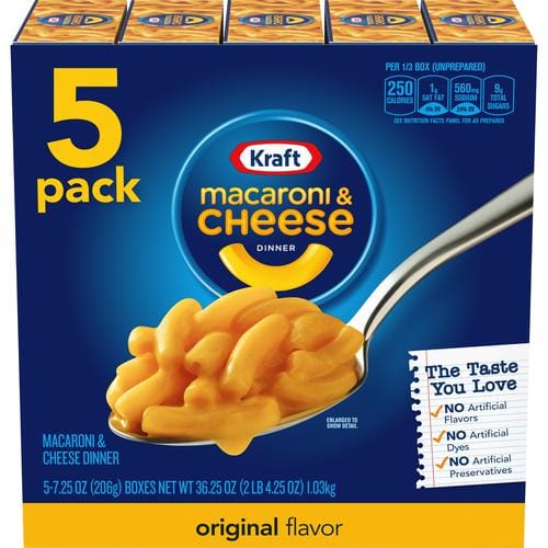 Kraft Macaroni and Cheese 5 Units   206 g   7.2 oz The same delicious taste as always, with no artificial colors, flavors, or preservatives-211808 Supply