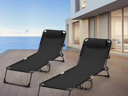 Suzile 2 Pack Folding Chaise Lounge Chairs Outdoor Sun Tanning Chair for Outside Foldable Beach Chair with Pillow 5 Position Reclining Back Breathable Mesh Pool Chair for Beach Yard Lawn Patio(Black) on Sale