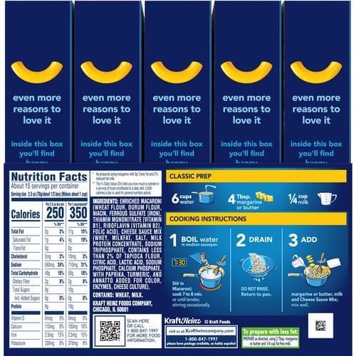 Kraft Macaroni and Cheese 5 Units   206 g   7.2 oz The same delicious taste as always, with no artificial colors, flavors, or preservatives-211808 Supply