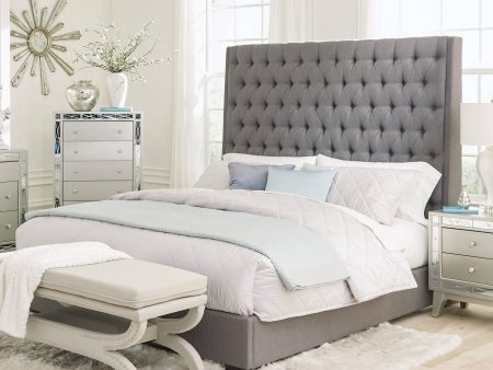 Camille Queen Button Tufted Bed Grey Collection: This Impressively-Styled Bed Makes A Bold Yet Fashionable Statement, It Features An Imposing 72 Inch High Headboard That s Bold. A Graceful Addition To The Bedroom. Camille SKU: 300621Q Discount