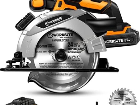 Worksite Cordless Circular Saw 20V, 2.0AH Battery and FAST Charger. High-Performance Motor delivers 4000 RPM’s for aggressive cutting. 6-1 2″” Carbide Tooth Blade delivers a 2-1 8′ cutting capacity. - CCS334 Cheap