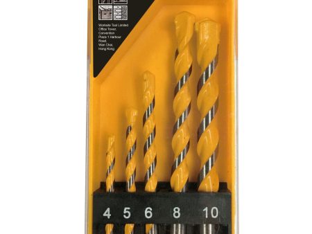 WORKSITE 5 Piece Masonry Drill Bit Set.  High-Speed Bit. Suitable For Drilling In Concrete Surfaces. Can Be Used on Glass Brick Plastic Cement Wood Tile EtcHigh Quality Multi-Purpose Drill Bit Set. Tipped For Prolonged Life And Heavy-Duty Use. – XMDB05S Sale