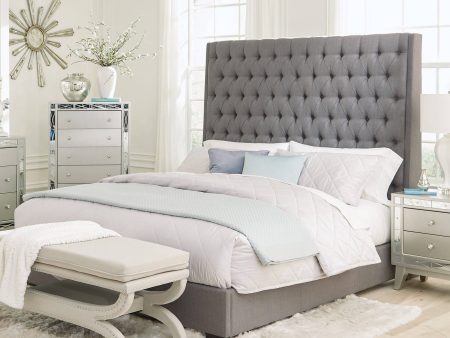 Camille California King Button Tufted Bed Grey Collection: The Impressively-Styled Bed Makes A Bold Yet Fashionable Statement, This Bed Is A Graceful Addition To The Bedroom. Camille SKU: 300621KW Online now