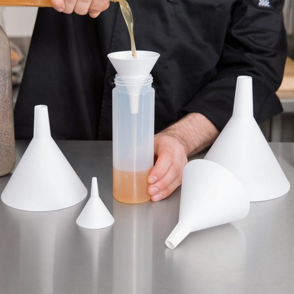 Tablecraft  5-Piece White Plastic Funnel Set This Tablecraft 5 white plastic funnel set is a necessity for any kitchen or restaurant-TABL-5 For Cheap