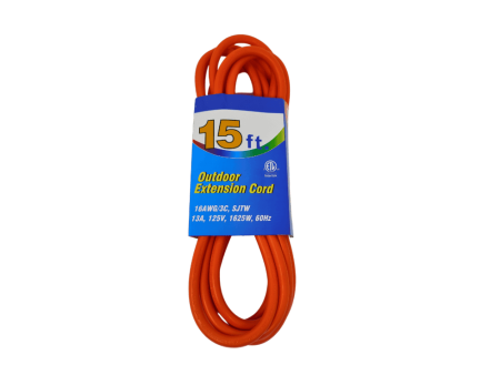 EXTENSION CORD OUTDOOR 15FT - W ETL, SLEEVE, ORANGE, 16AWG  3C, SJTW-13AMP, 125V, 1625W 60HZ - MC009 Cheap