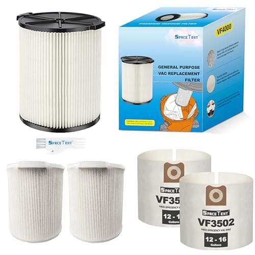 1 pack VF4000 72947 1-Layer Standard Pleated Paper Filter for most 5 Gallon and Larger RIDGID Wet Dry Shop Vacuums, 2 pack VF3502 Bags and 2 pack Reusable Filter Covers to Keep Filters Performing. on Sale