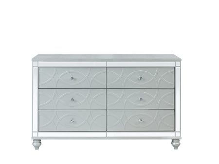 Gunnison 6-Drawer Dresser Silver Metallic, Give Your Home A Modern Glam Update To Classic Design With This Transitional Six-Drawer Dresser. It Features A Giltzy Design That Takes Center Stage In Any Modern Bedroom.  SKU: 223213 For Sale