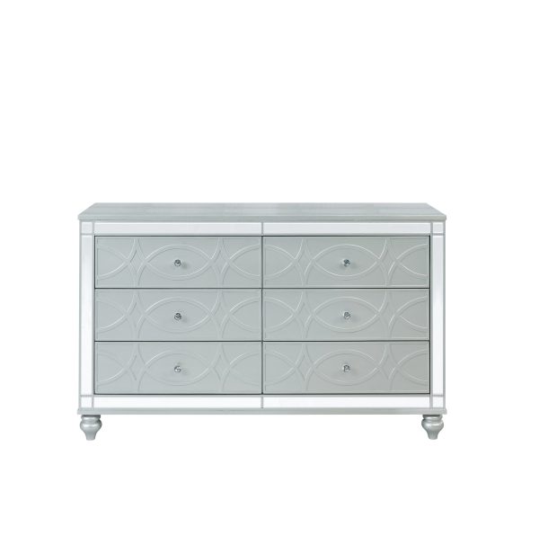 Gunnison 6-Drawer Dresser Silver Metallic, Give Your Home A Modern Glam Update To Classic Design With This Transitional Six-Drawer Dresser. It Features A Giltzy Design That Takes Center Stage In Any Modern Bedroom.  SKU: 223213 For Sale