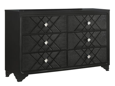 Penelope 6-Drawer Dresser Black, Glitz And Glam Will Overtake Your Sleeping Space With This Incredible Black Dresser, A spacious Tabletop Brings Plenty Of Space To Display Items. SKU: 223573 Discount