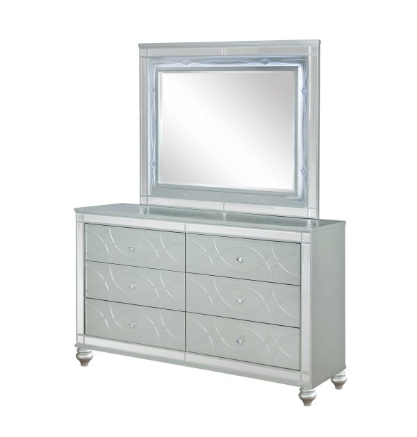 Gunnison 6-Drawer Dresser Silver Metallic, Give Your Home A Modern Glam Update To Classic Design With This Transitional Six-Drawer Dresser. It Features A Giltzy Design That Takes Center Stage In Any Modern Bedroom.  SKU: 223213 For Sale