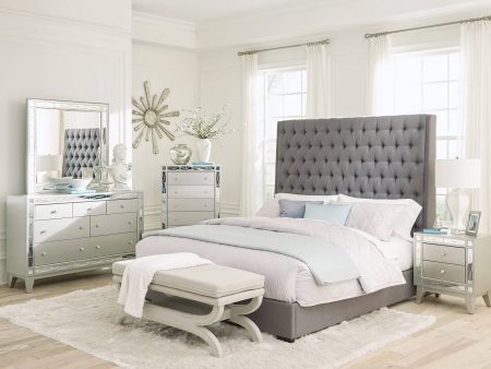 Camille Eastern King Button Tufted Bed Grey Collection: The Headboard Comes With A Button Tufted Fabric That s Stylish And Eye-Catching, This Bed Is A Graceful Addition To The Bedroom. Camille SKU: 300621KE For Sale