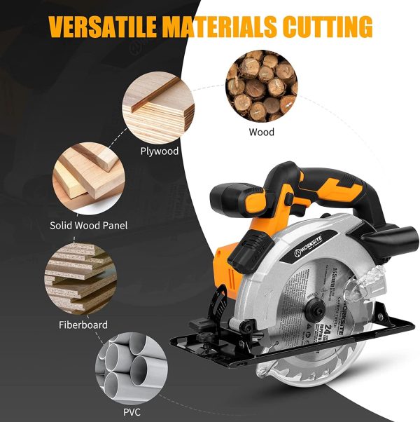 Worksite Cordless Circular Saw 20V, 2.0AH Battery and FAST Charger. High-Performance Motor delivers 4000 RPM’s for aggressive cutting. 6-1 2″” Carbide Tooth Blade delivers a 2-1 8′ cutting capacity. - CCS334 Cheap