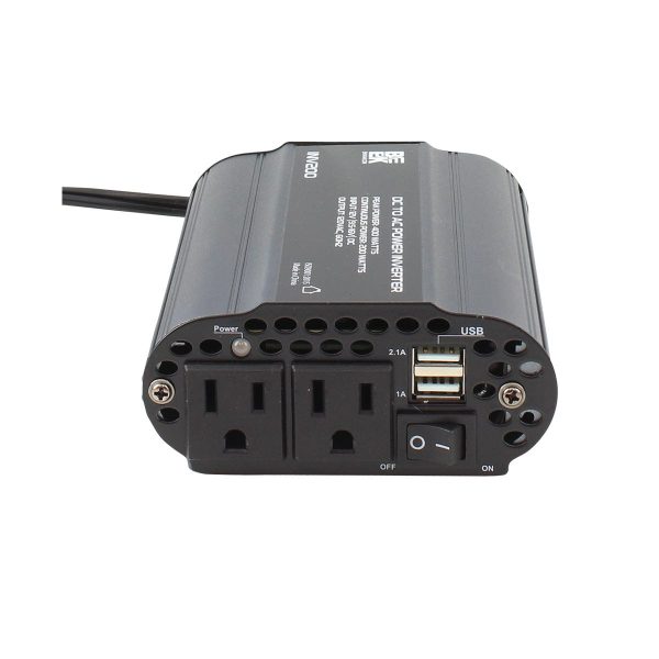 DC to AC Power Inverter 400 Watts Peak Power  This portable inverter enables users to charge various devices, such as smart phones, tablets, etc-INV200 on Sale